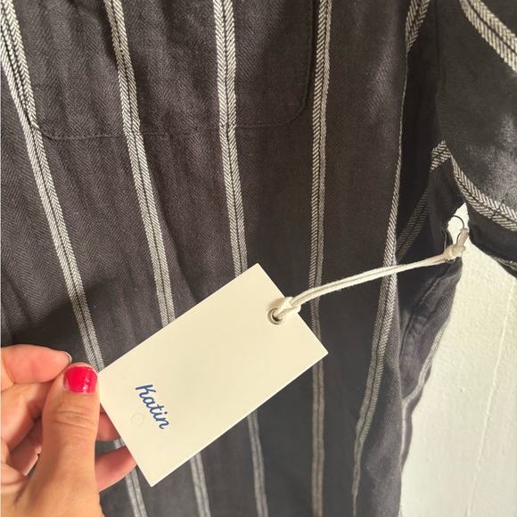 NWT Katin Men's Alan Charcoal Striped Button Down Shirt Linen Cotton Blend - Picture 3 of 8